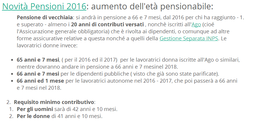 Novità pensioni 2016